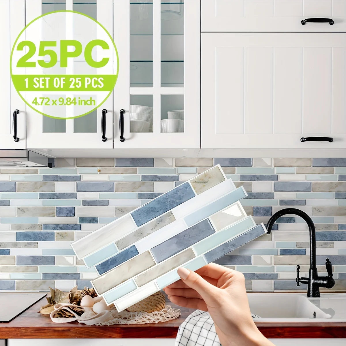 25PCS Marble Pattern 3D Effect Crystal Kitchen Stickers Waterproof Oilproof Kitchen and Bathroom Tile Stickers Thickened Self-Ad