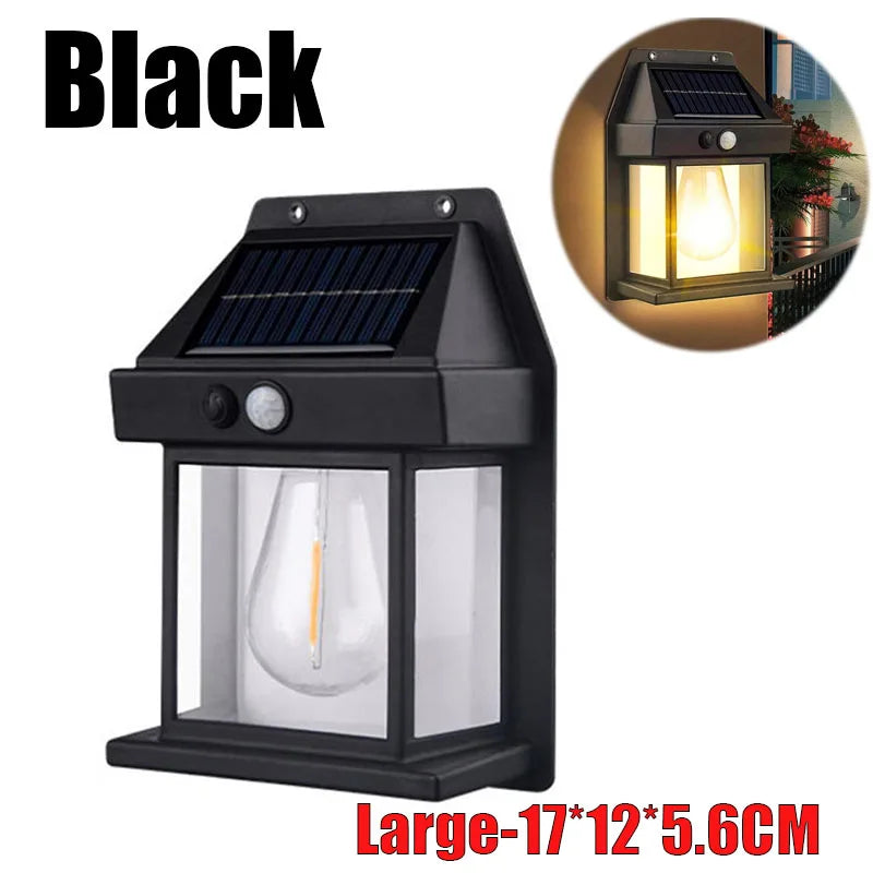 Solar Tungsten Wall Lights Outdoor Motion Sensor - 3 Modes IP65 Waterproof LED Barn Light, Auto Charging Solar Wall Sconce