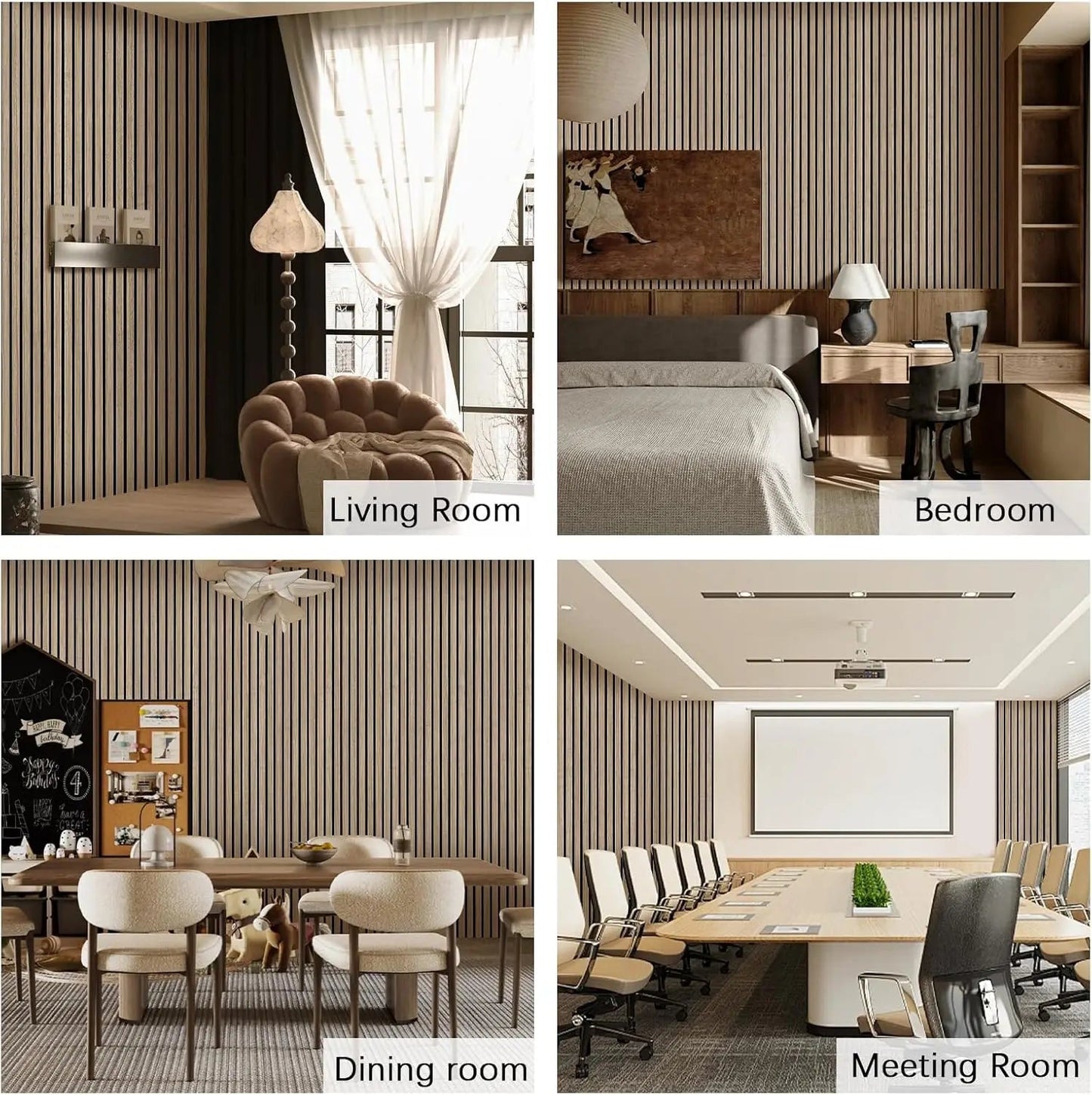 Wood Slat Acoustic Panels 94.5"×12.6" Wall Panels for Interior Wall Decor 3D Wood Slat Wall Panel Fluted Sound Absorbing Panel