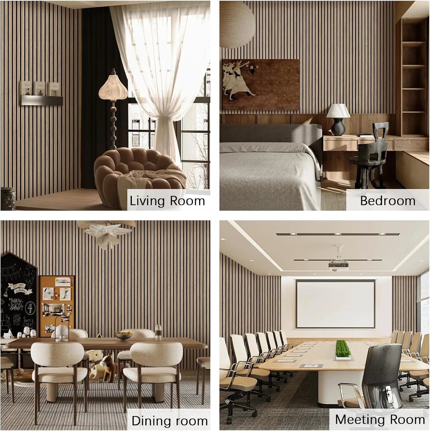 Wood Slat Acoustic Panels 94.5"×12.6" Wall Panels for Interior Wall Decor 3D Wood Slat Wall Panel Fluted Sound Absorbing Panel