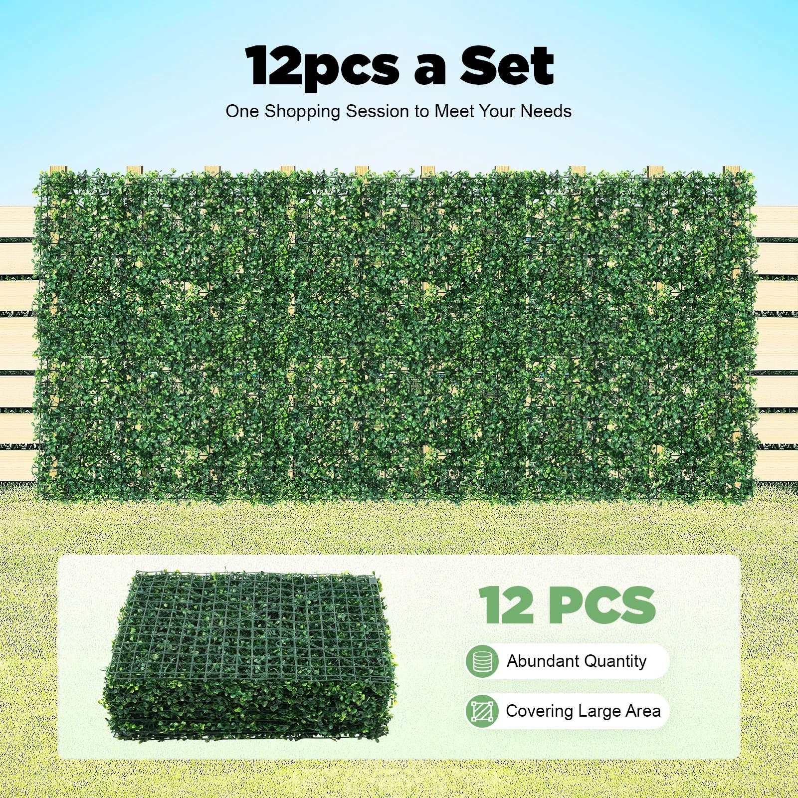 12PCS Luxury Artificial Grass Panels 60X40X4Cm PE Green Privacy Fence Wall for Outdoor Garden Patio Yard Decor Easy Install