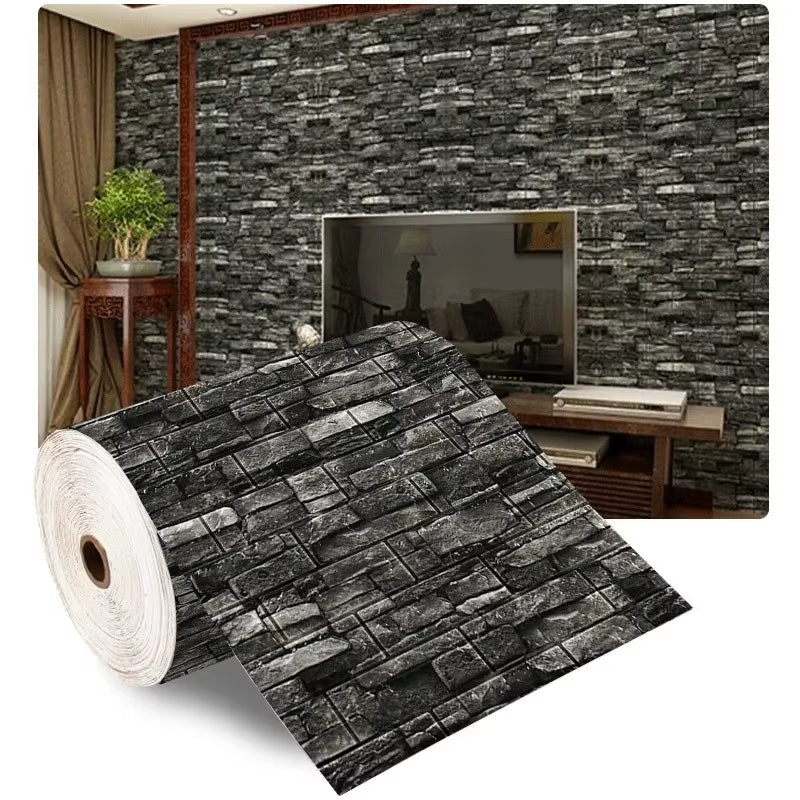 70Cm*1M 3D Self-Adhesive Wallpaper Continuous Waterproof Brick Wall Stickers Living Room Bedroom Wall Stickers Home Decoration