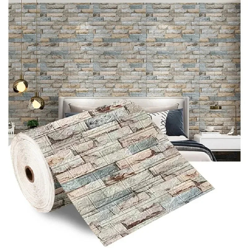 70Cmx2M Meter Foam 3D Wall Stickers Self Adhesive Panel Home Decor Living Room Bedroom House Decoration Bathroom Brick Wallpaper