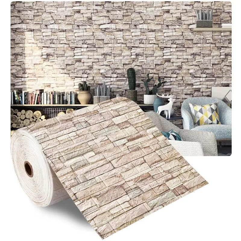 70Cm*1M 3D Self-Adhesive Wallpaper Continuous Waterproof Brick Wall Stickers Living Room Bedroom Wall Stickers Home Decoration